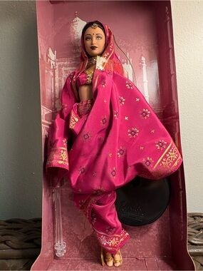 Magenta Traditional Sari Doll in Gold-Accent Ensemble